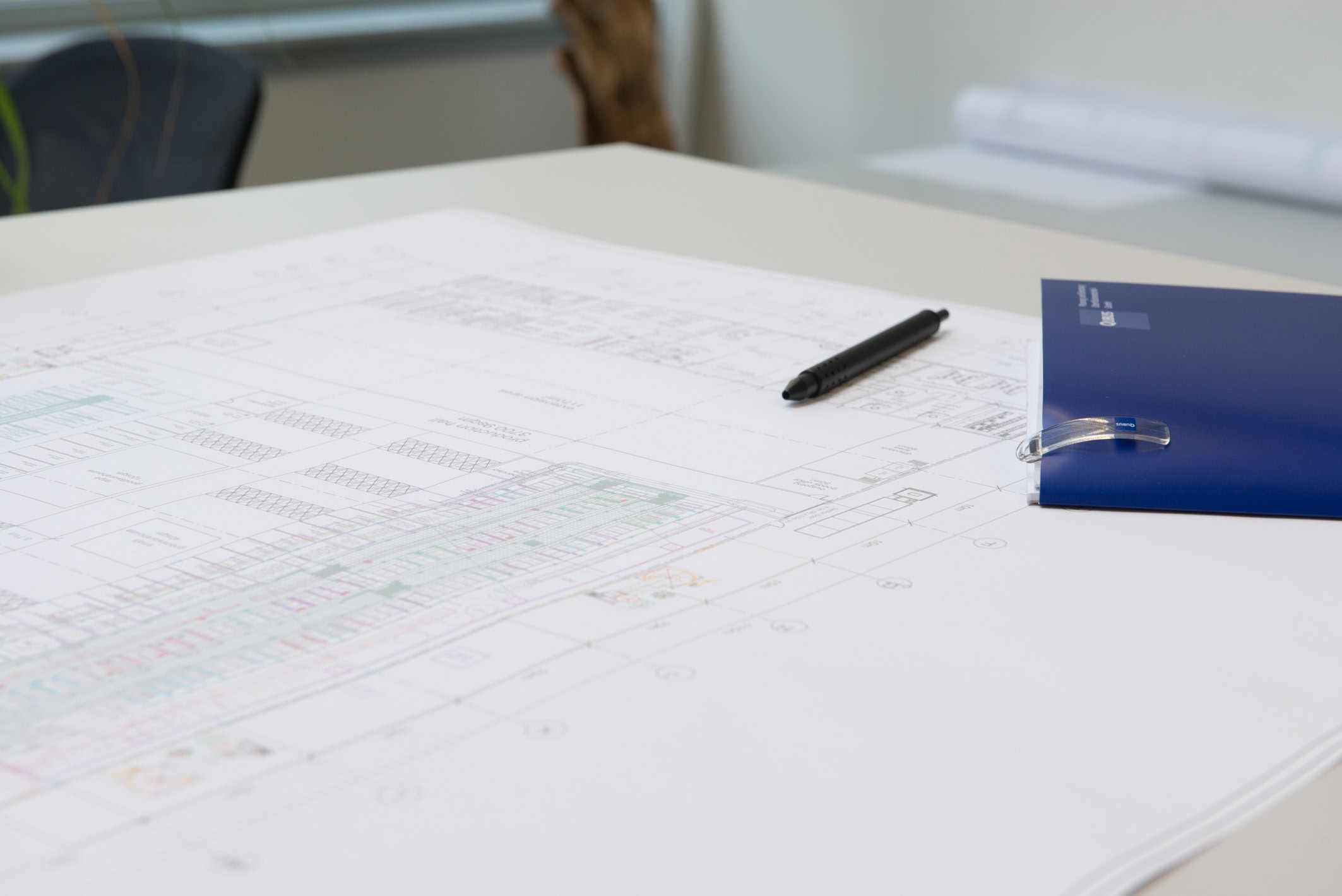 Factory plan showing the plant layout on the table